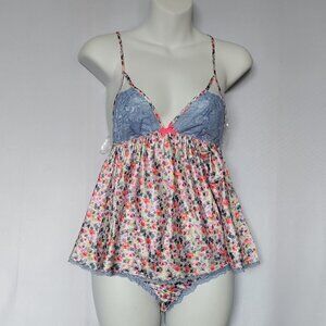 Victoria's Secret Baby Doll Nighty 2 Piece Floral Bows Lace  Size Small New NWT